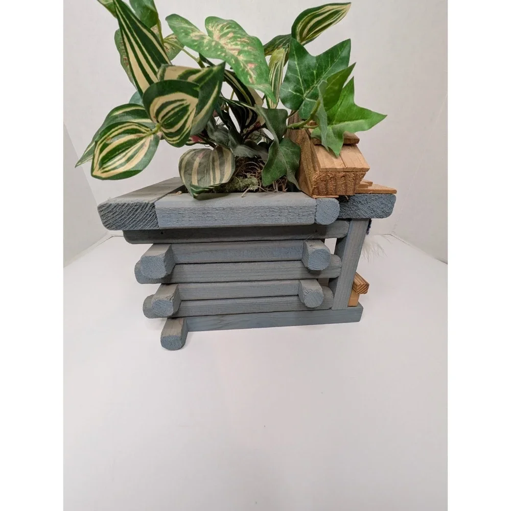 Rustic Fishing Cabin Decor w/ Faux Plant Log‎ Cabin 